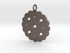 Cute Cookie Pendant Charm in Polished Bronzed Silver Steel