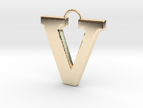 V Pendant in 14k Gold Plated Brass