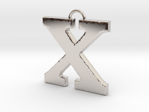 X Pendant in Rhodium Plated Brass