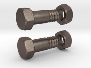 Tunnel - Bolt 4mm Pair with nut in Polished Bronzed Silver Steel