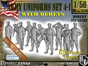 1-56 Army Modern Uniforms BERETS Set 4-1 in Tan Fine Detail Plastic