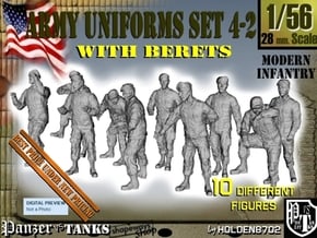 1-56 Army Modern Uniforms BERETS Set 4-2 in Tan Fine Detail Plastic