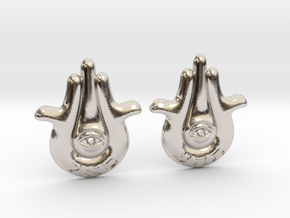 Modern Hamsa Earrings in Rhodium Plated Brass