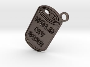 Hold My Beer Keyring in Polished Bronzed Silver Steel