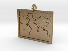 World Map Pendant in Polished Gold Steel