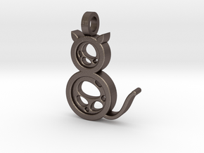 Cat Pendant in Polished Bronzed Silver Steel