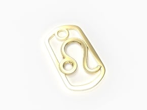 Leo Zodiac Sign Dog Tag Pendant in 18k Gold Plated Brass
