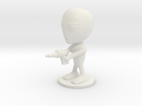 Little Alien with a Raygun in White Natural Versatile Plastic