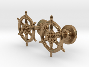 Ships Wheel cufflinks in Natural Brass