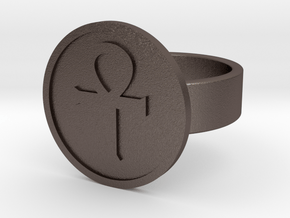 Ankh Ring in Polished Bronzed Silver Steel: 10 / 61.5