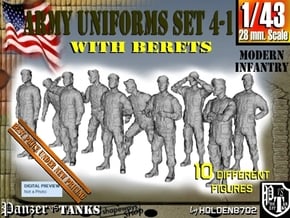 1-43 Army Modern Uniforms BERETS Set 4-1 in Smooth Fine Detail Plastic
