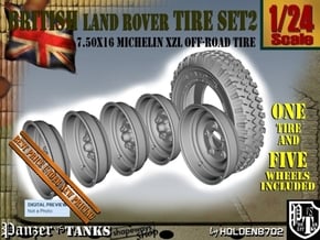 1-24 Land Rover 750x16 Tire And Wheels Set2 in Tan Fine Detail Plastic