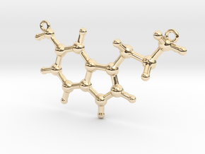 Pendant Serotonin Molecule Model in 14k Gold Plated Brass
