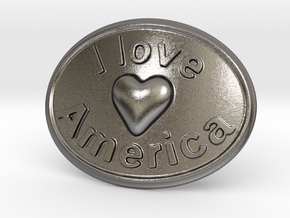 I Love America Belt Buckle in Polished Nickel Steel