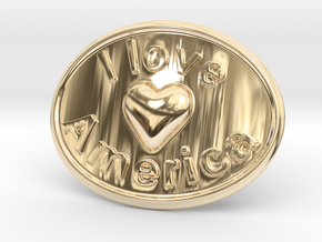I Love America Belt Buckle in 14k Gold Plated Brass