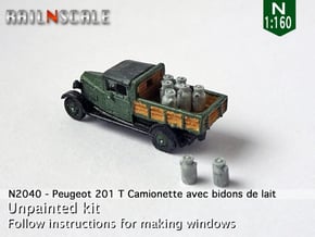 Peugeot 201 T Camionnette avec bidons (N 1:160) in Gray Fine Detail Plastic