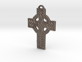 Roped Celtic Cross in Polished Bronzed Silver Steel: Large