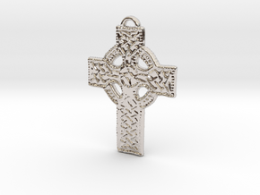 Roped Celtic Cross in Rhodium Plated Brass: Large
