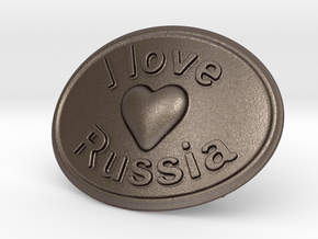 I Love Russia Belt Buckle in Polished Bronzed Silver Steel
