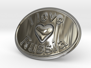 I Love Russia Belt Buckle in Fine Detail Polished Silver