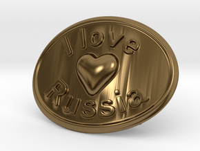 I Love Russia Belt Buckle in Polished Bronze