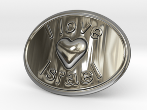 I Love Israel Belt Buckle in Fine Detail Polished Silver