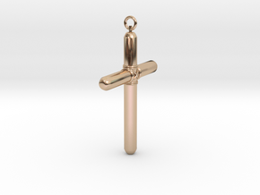 Wood-look Cross in 14k Rose Gold Plated Brass