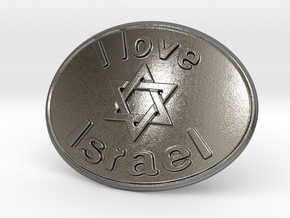 I Love Israel Belt Buckle David Star in Polished Nickel Steel
