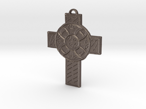 Celtic Cross Shield in Polished Bronzed Silver Steel: Medium