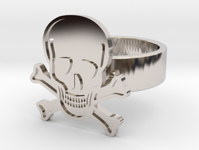 Skull & Crossbones Ring in Rhodium Plated Brass: 10 / 61.5