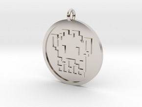 8 Bit Alien Pendant in Rhodium Plated Brass