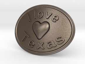I Love Texas Belt Buckle in Polished Bronzed Silver Steel