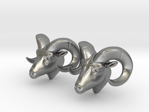Ram head earrings in Natural Silver
