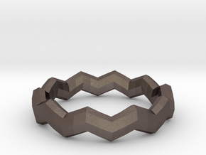 Zig Zag Ring in Polished Bronzed Silver Steel: 4 / 46.5