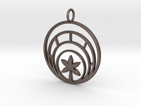 Plant In Circle Pendant Charm in Polished Bronzed Silver Steel