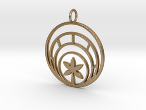 Plant In Circle Pendant Charm in Polished Gold Steel