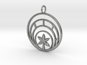 Plant In Circle Pendant Charm in Natural Silver