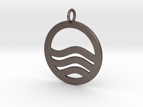 Sea Ocean Waves Symbol Pendant Charm in Polished Bronzed Silver Steel