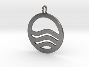 Sea Ocean Waves Symbol Pendant Charm in Polished Nickel Steel