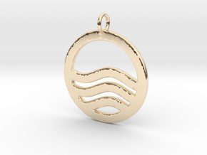 Sea Ocean Waves Symbol Pendant Charm in 14k Gold Plated Brass