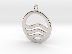 Sea Ocean Waves Symbol Pendant Charm in Rhodium Plated Brass