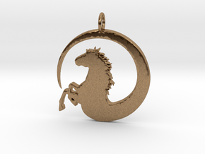 Pretty Horse In Circle Pendant Charm in Natural Brass