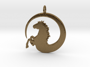 Pretty Horse In Circle Pendant Charm in Natural Bronze