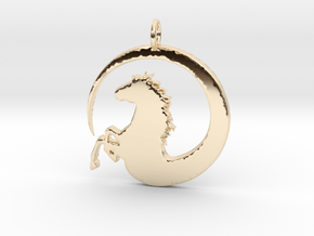 Pretty Horse In Circle Pendant Charm in 14K Yellow Gold