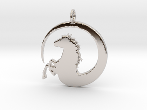 Pretty Horse In Circle Pendant Charm in Rhodium Plated Brass