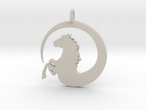 Pretty Horse In Circle Pendant Charm in Natural Sandstone