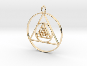 Modern Abstract Circles And Triangles Pendant in 14K Yellow Gold