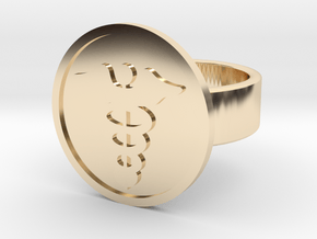 Caduceus Ring in 14k Gold Plated Brass: 8 / 56.75