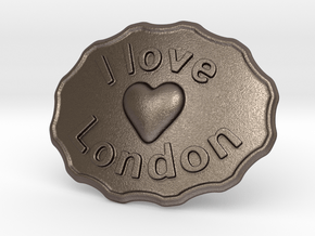 I Love London Belt Buckle in Polished Bronzed Silver Steel