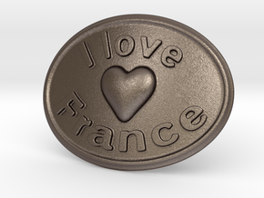 I Love France Belt Buckle in Polished Bronzed Silver Steel